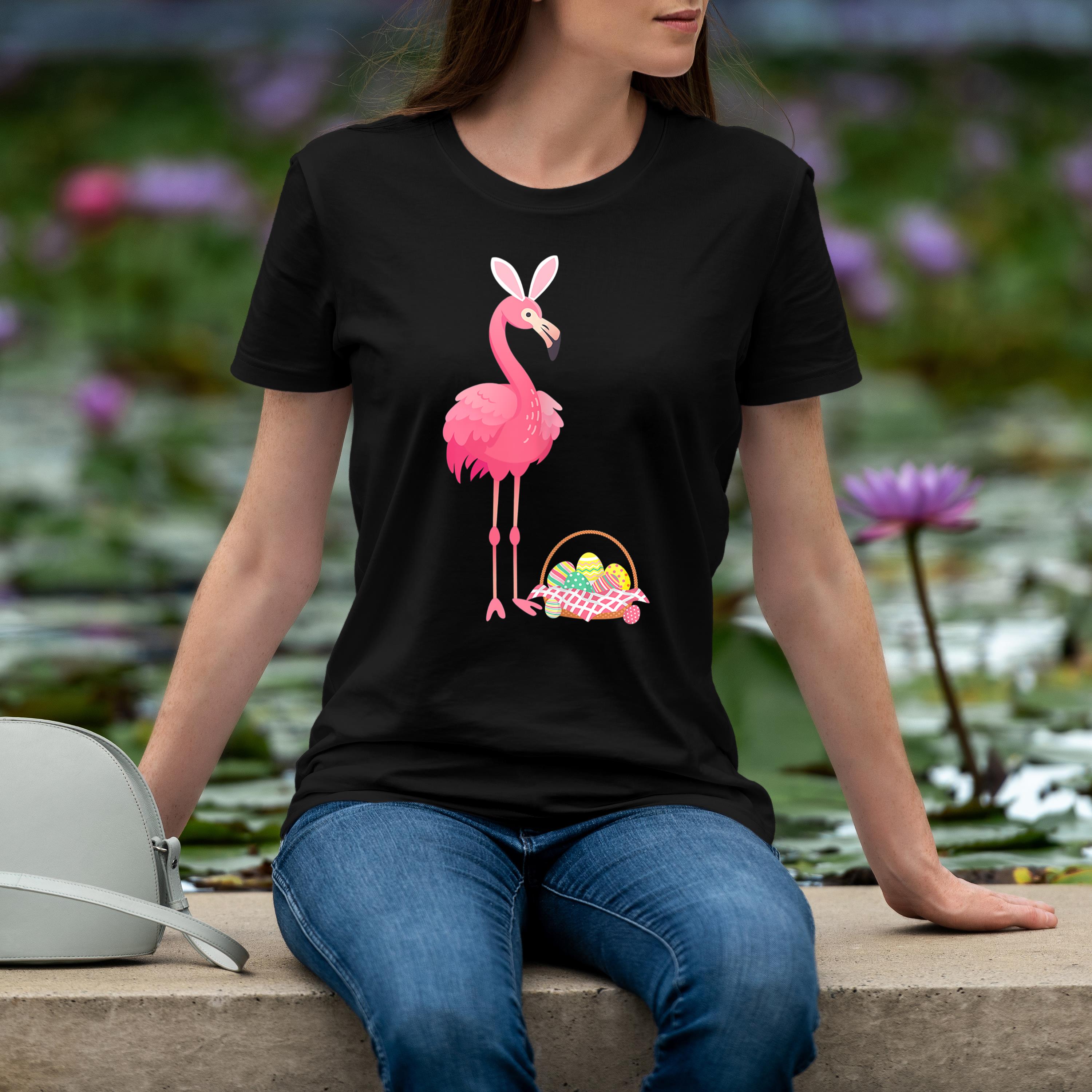 Easter Flamingo Easter Bunny Egg Basket Funny Easter Shirt 